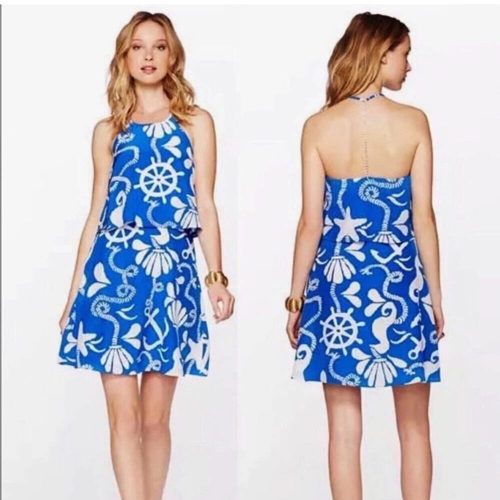 Lilly Pulitzer Dock Hopper Whistler Dress Blue White Nautical Print Size 6